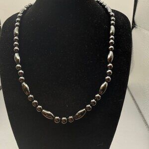Hematite Beaded Necklace with Magnetic Clasp Modern Gunmetal Tone